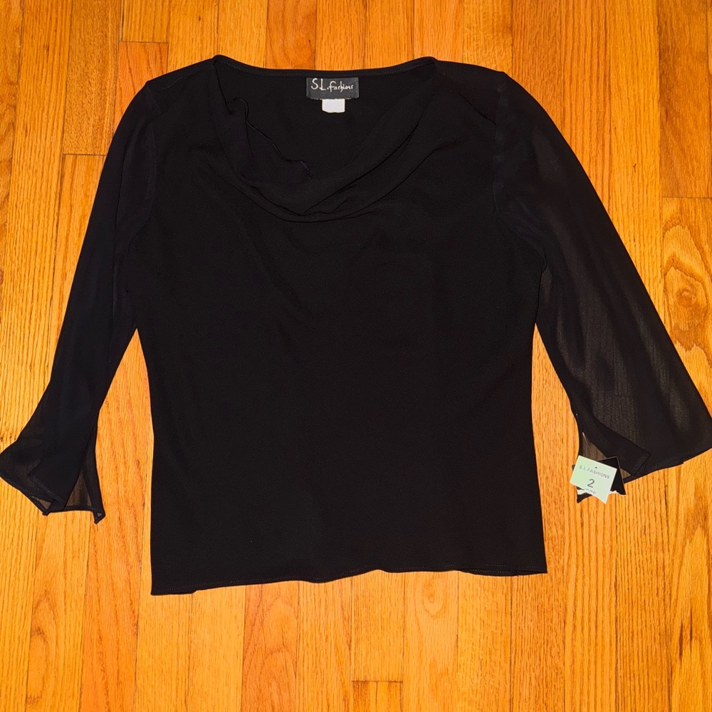 SL Fashions Black Sheer Sleeve Blouse